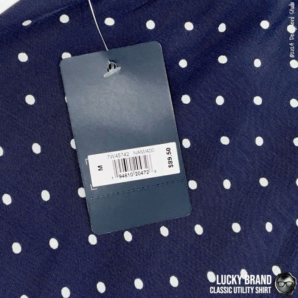 LUCKY BRAND CLASSIC UTILITY BUTTON DOWN SHIRT IN NAVY WHITE DOTS WOMEN’S SIZE M - Picture 10 of 14